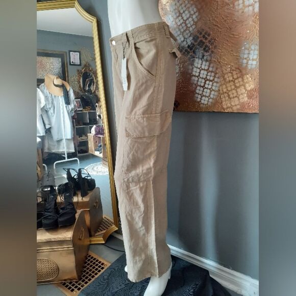 Zara Nwt Cotton/ Linen Blend Tan Cargo Pants - Picture 9 of 16